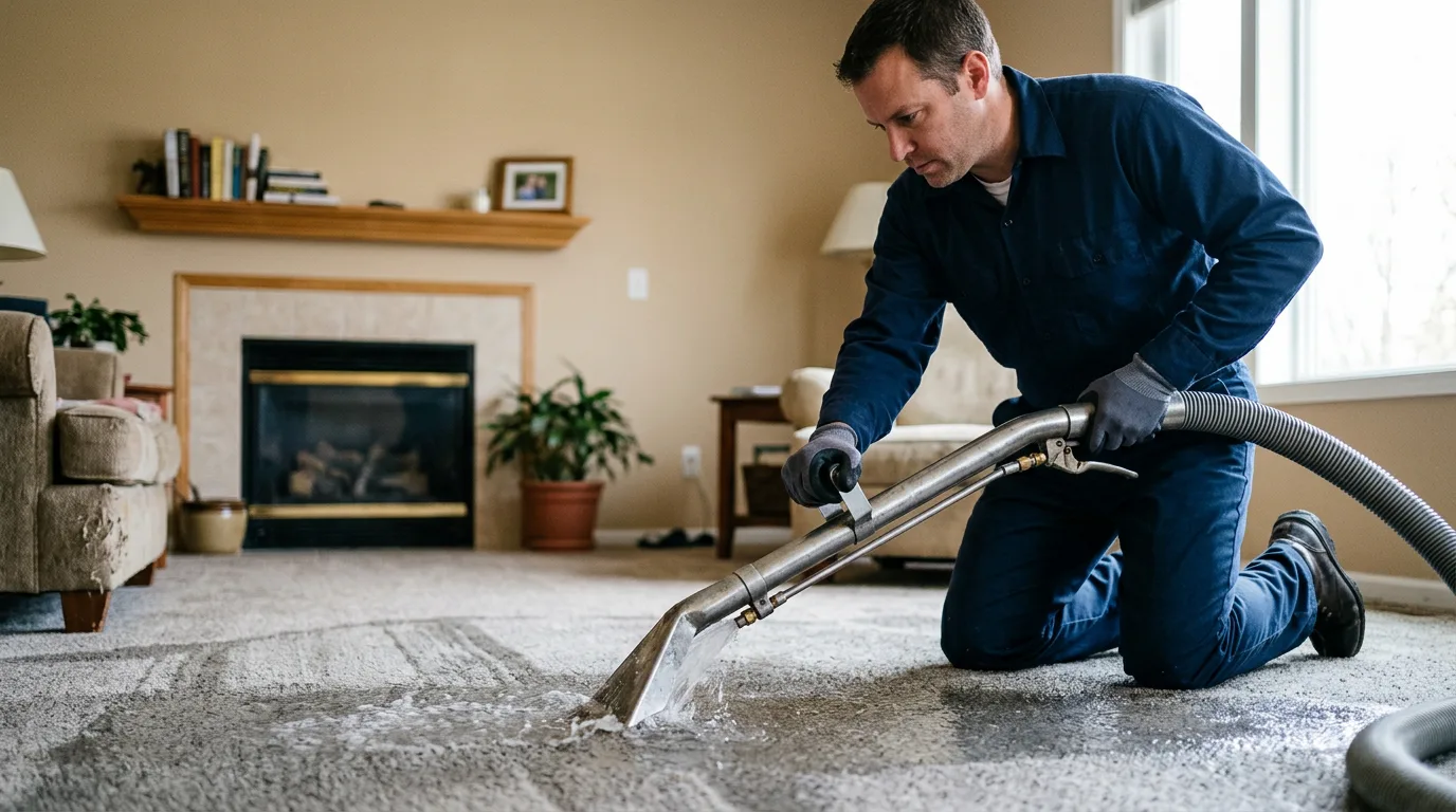 Water damage restoration technician working near Phillipsburg, KS